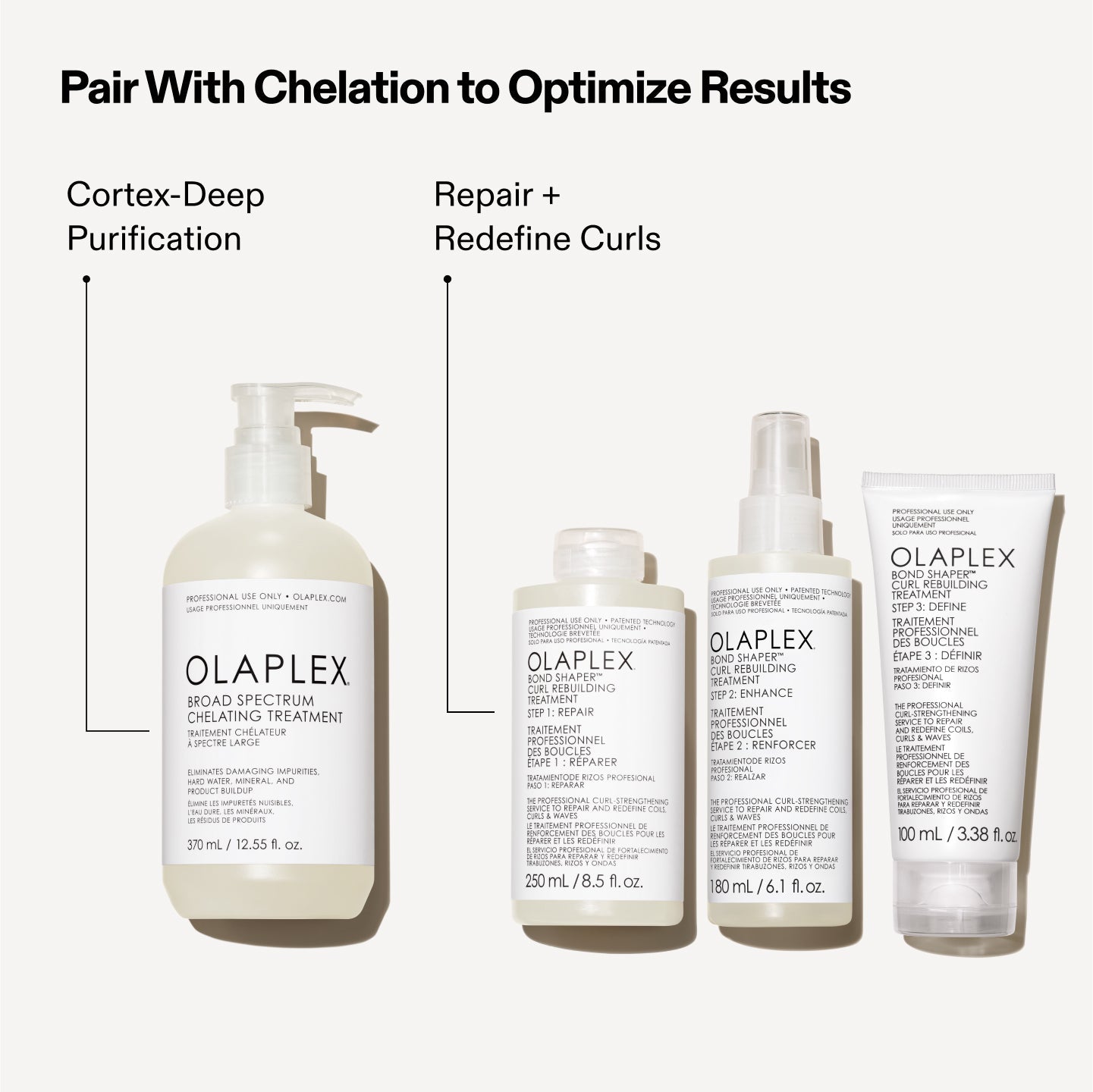 Pair With Chelation To Optimize Results
Chelating - Cortex-Deep Purification
Bond Shaper - Repair + Redefine Curls