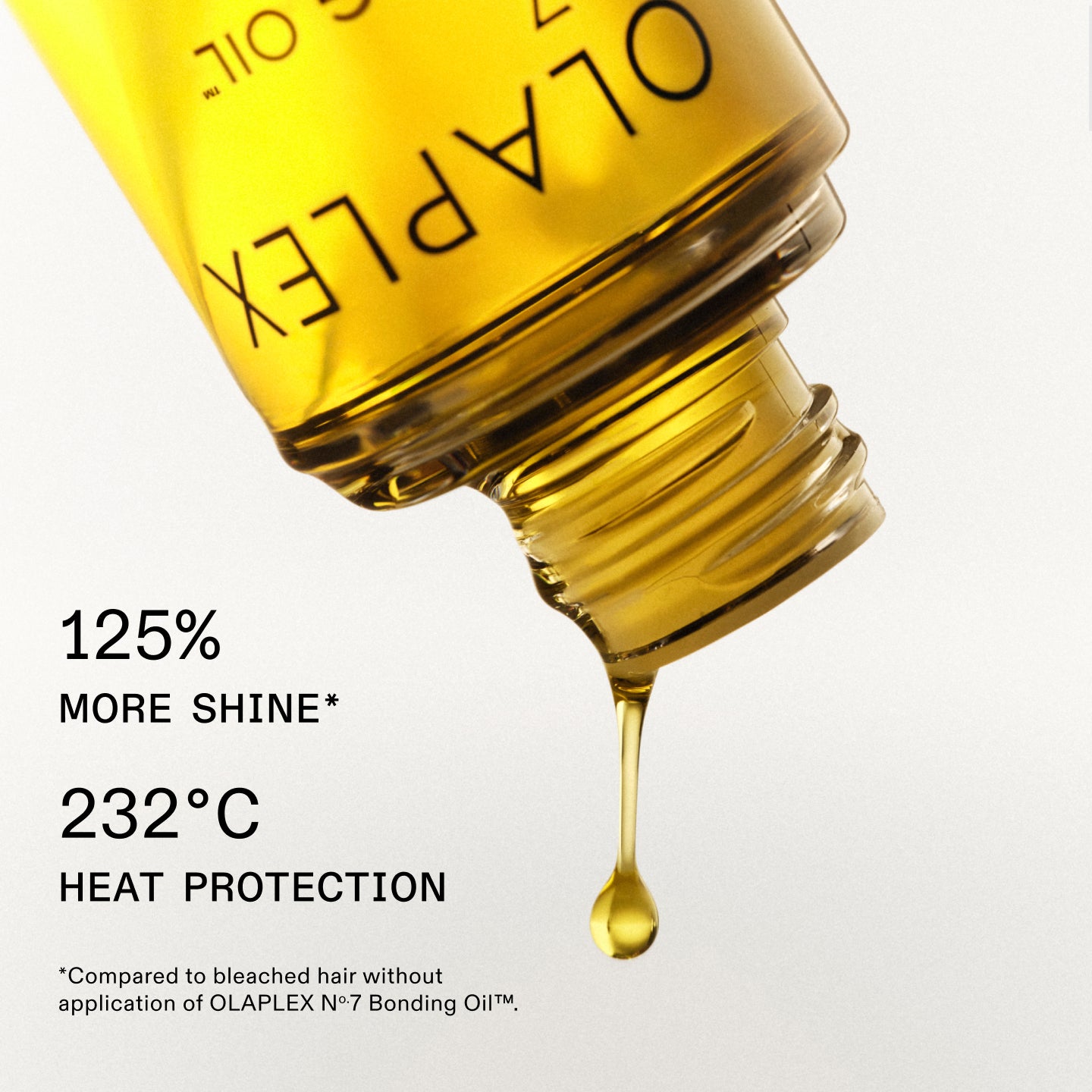 125% MORE SHINE*

232°C HEAT PROTECTION

*Compared to bleached hair without application of OLAPLEX No.7 Bonding Oil™.